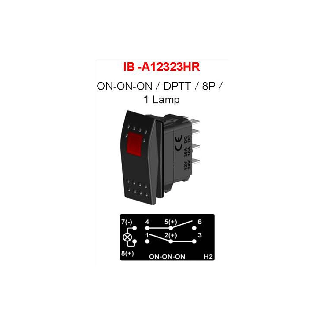 Dptt on-on-on 8p 1 LED Illuminated Boat Rocker Switch