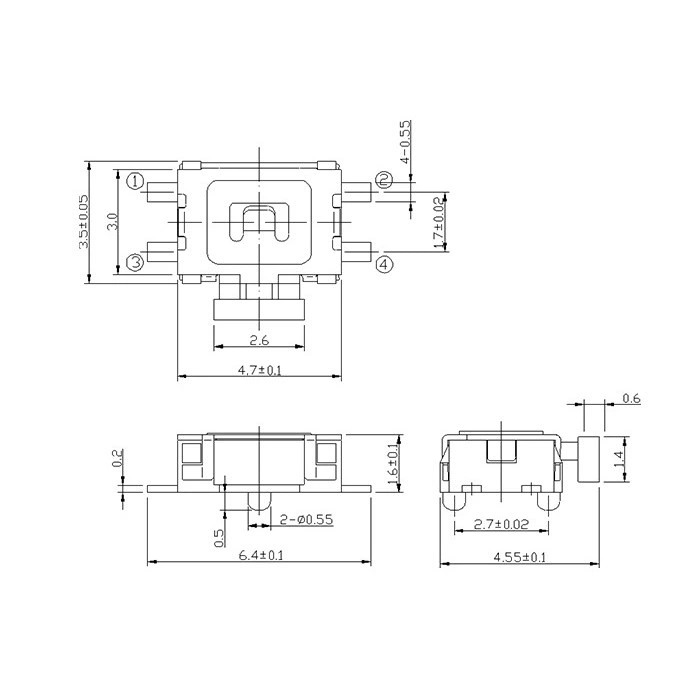 3.5X4.7mm Miniature Push Button Tactile Switch SMD/SMT Mounting Flat Terminal Horizontal Push Tact Switch